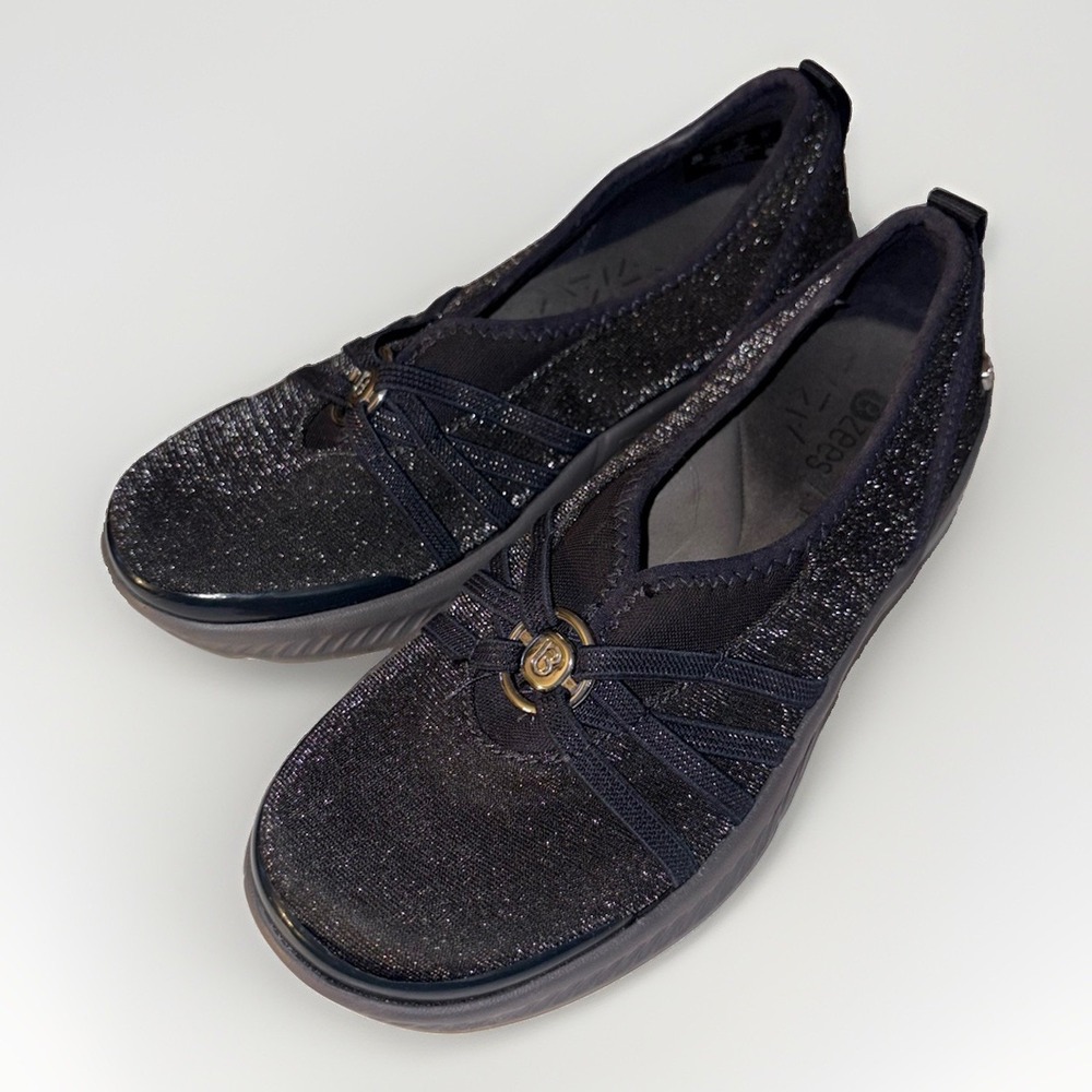 Bzees Paige Shoes Womens Size 6 M Blue  Slip On Glitter Comfort Walking Shoes